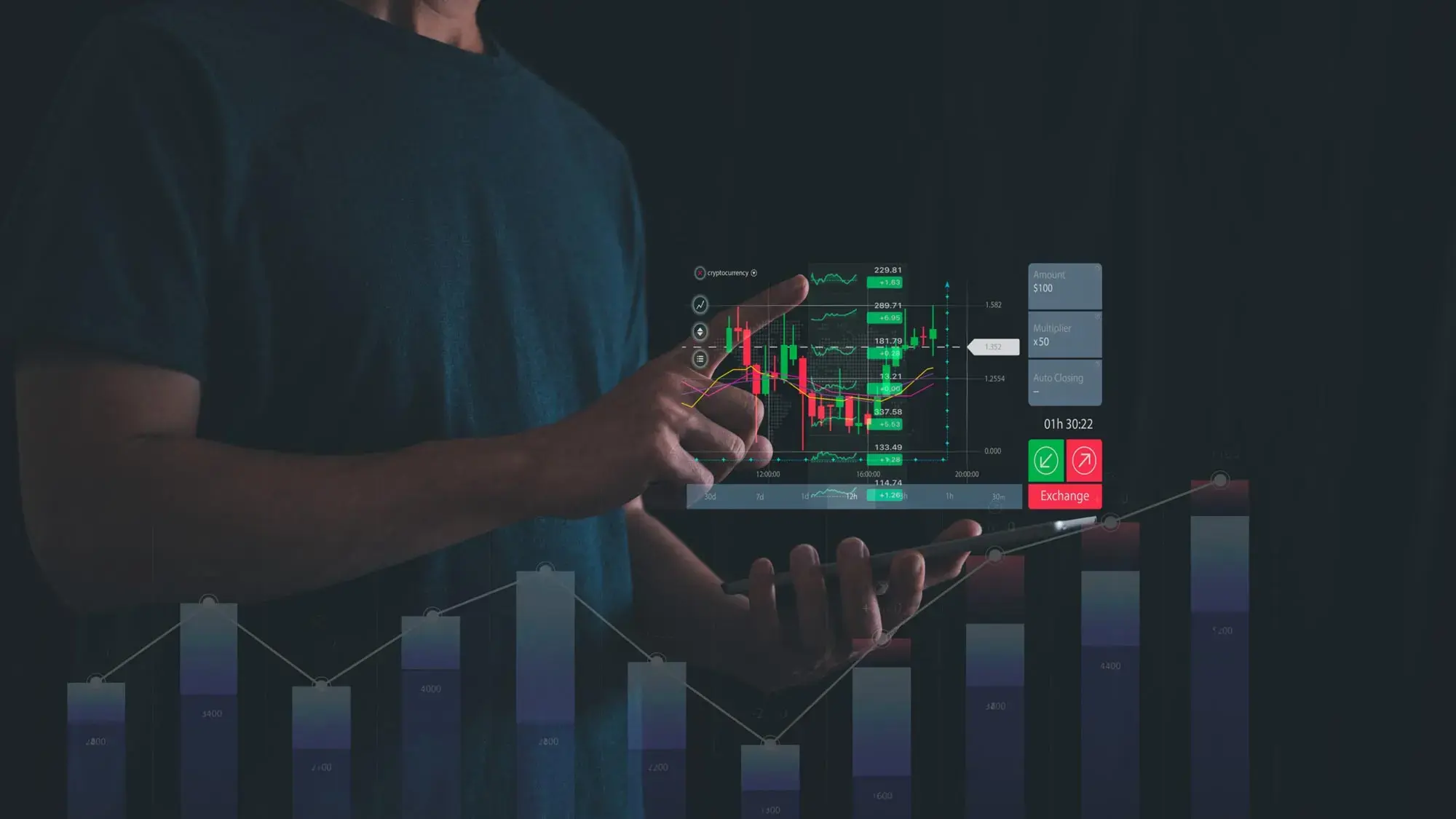 business finance technology and investment concept. Stock Market Investments Funds and Digital Assets. businessman analysing forex trading graph financial data. Business finance background.